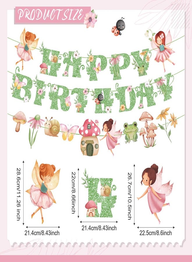 Daifunli 3 Pcs Fairy Birthday Party Decorations Green Glitter Happy Birthday Banner Colorful Hanging Decor Funny Banner Cutout Garland for Themed Decorations Bridal Shower Garden Party Supplies - Image 2